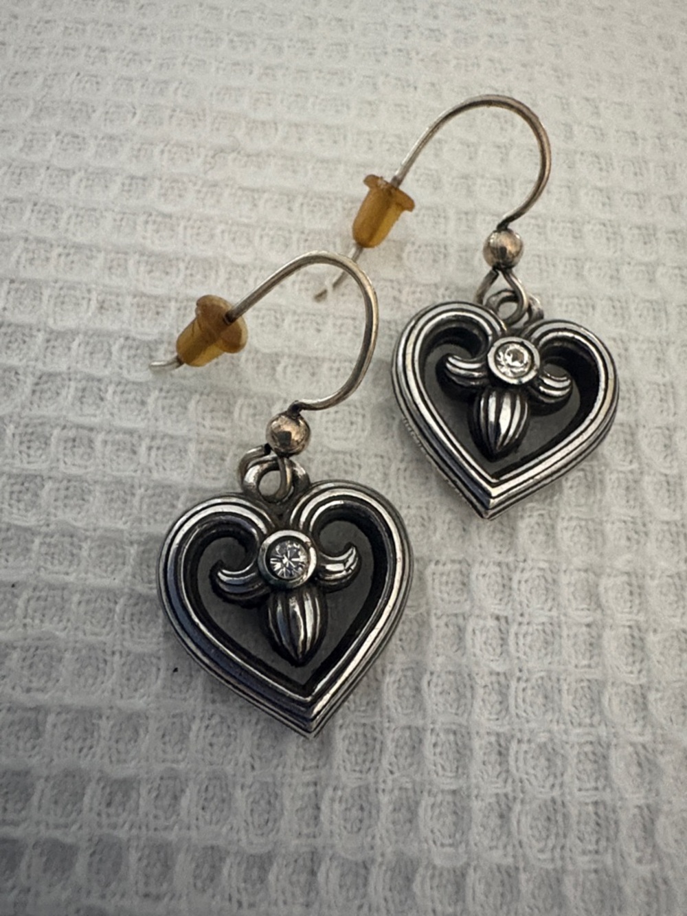 Brighton Silver Heart Drop Earrings with Clear Crystal